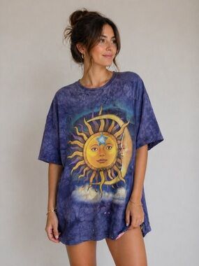 The Mountain Boho Sun & Moon Tie-Dye Tee - Purple size 2XL USA unisex oversized